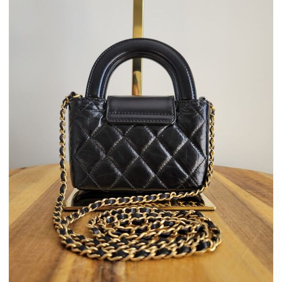 CHANEL Black CC Logo Mini Kelly Nano Shopper shiny aged Calfskin - Picture 5 of 5